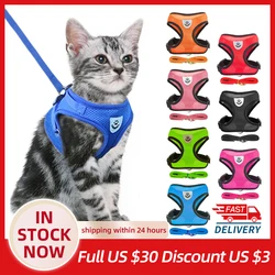 Cat Harness Vest Walking Lead Leash For Puppy Dogs Collar Polyester Adjustable Mesh Dog Harness For Small Medium Pet Accessories