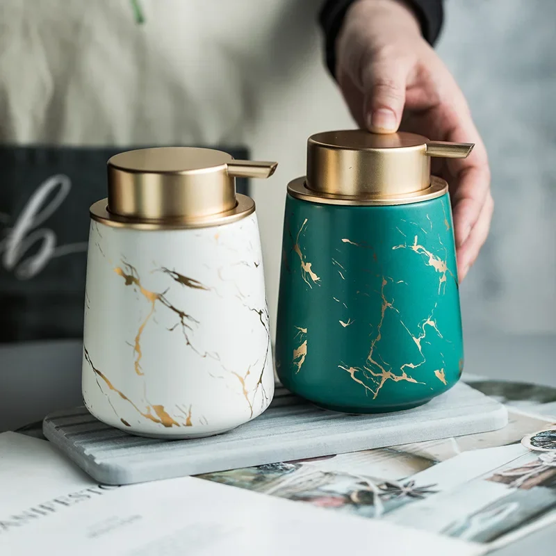 Light Luxury Series Ceramic Marble Dish Soap Dispenser Bottle Countertop Hand Soap Dish Soap Storage Container for Home Decor