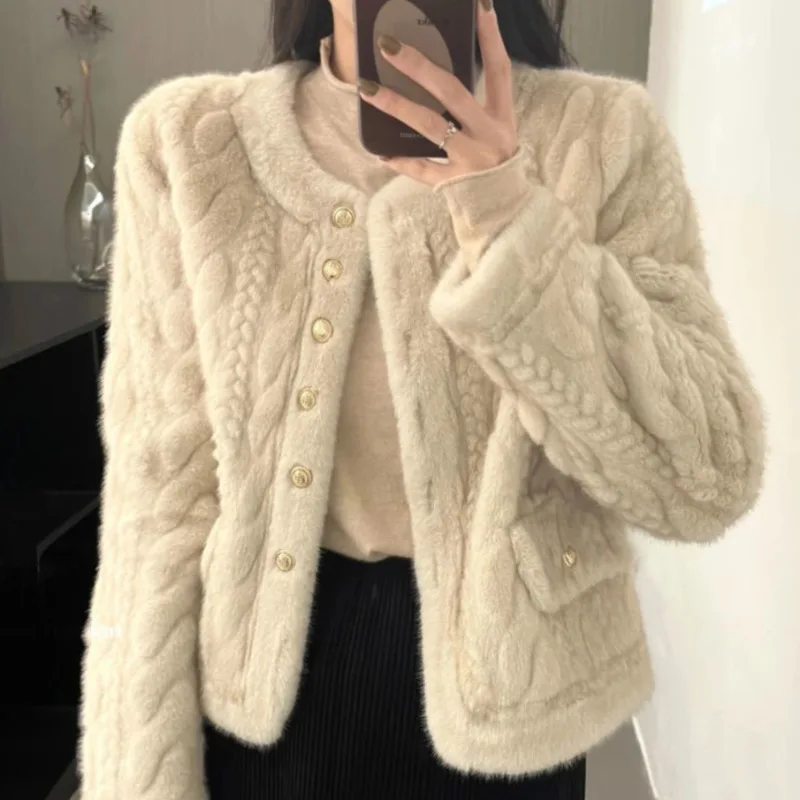 Piccola giacca corta in pelliccia sintetica profumata Donna Inverno Nuovo girocollo monopetto Pellicce Top Tendenza Cappotti in pelliccia di visone Capispalla caldo