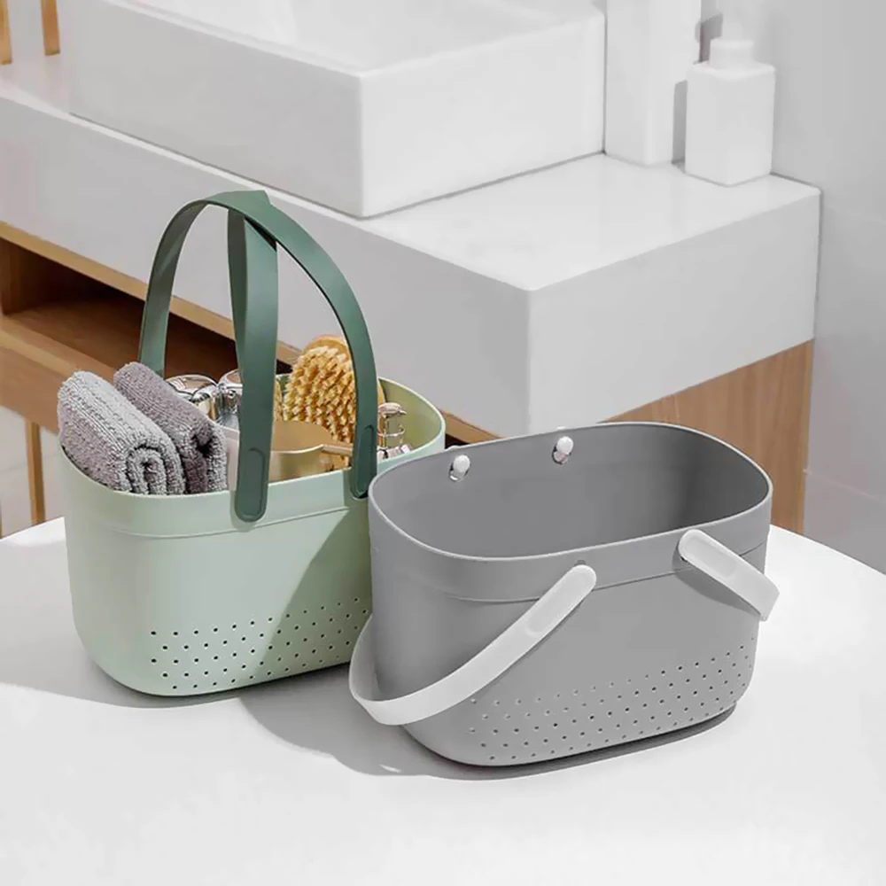 Portable Bath Basket With Handle Large Capacity Hollow Shower Wash Plastic Storage Box Bin Bathroom Kitchen Organizer