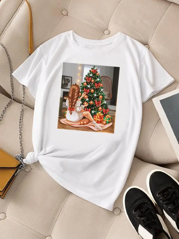 

Watercolor Gift Trend Cute 90s Graphic Tee Merry Christmas Women Fashion Clothing Printing New Year Top Short Sleeve T-shirts