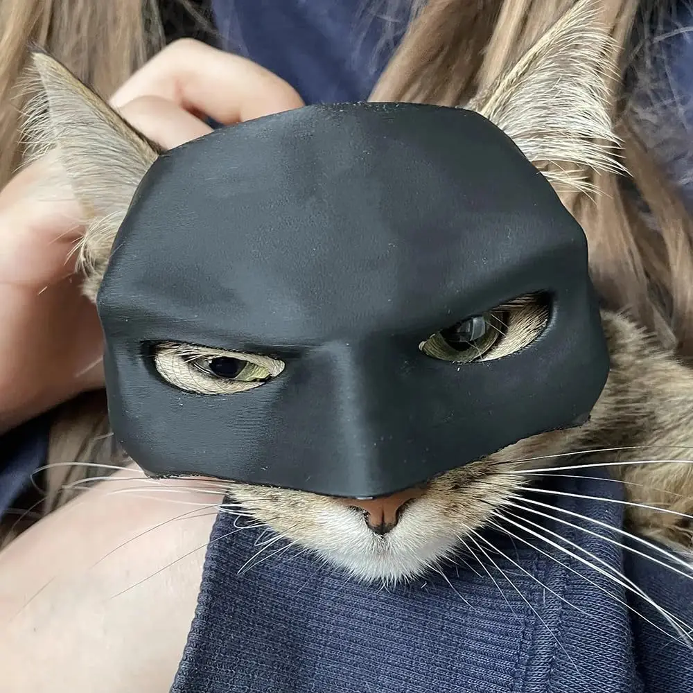 Cat Bat Mask Creative Black Half Face Cat Mask Handmade 3D Printed Decorative Cat Face Mask for Halloween Cosplay