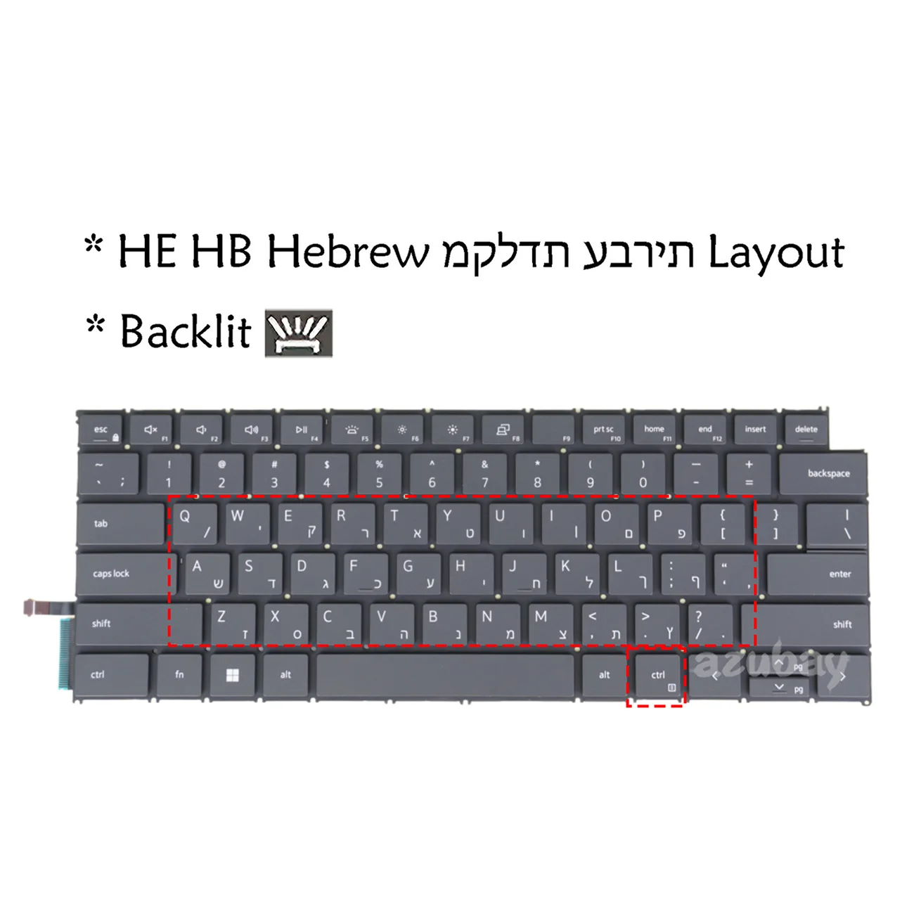 Backlight Keyboard For Dell Inspiron 5445 5440 5441 7440 7445 7640,14 Plus 7440 7441,16 Plus 7640, Hebrew Israel