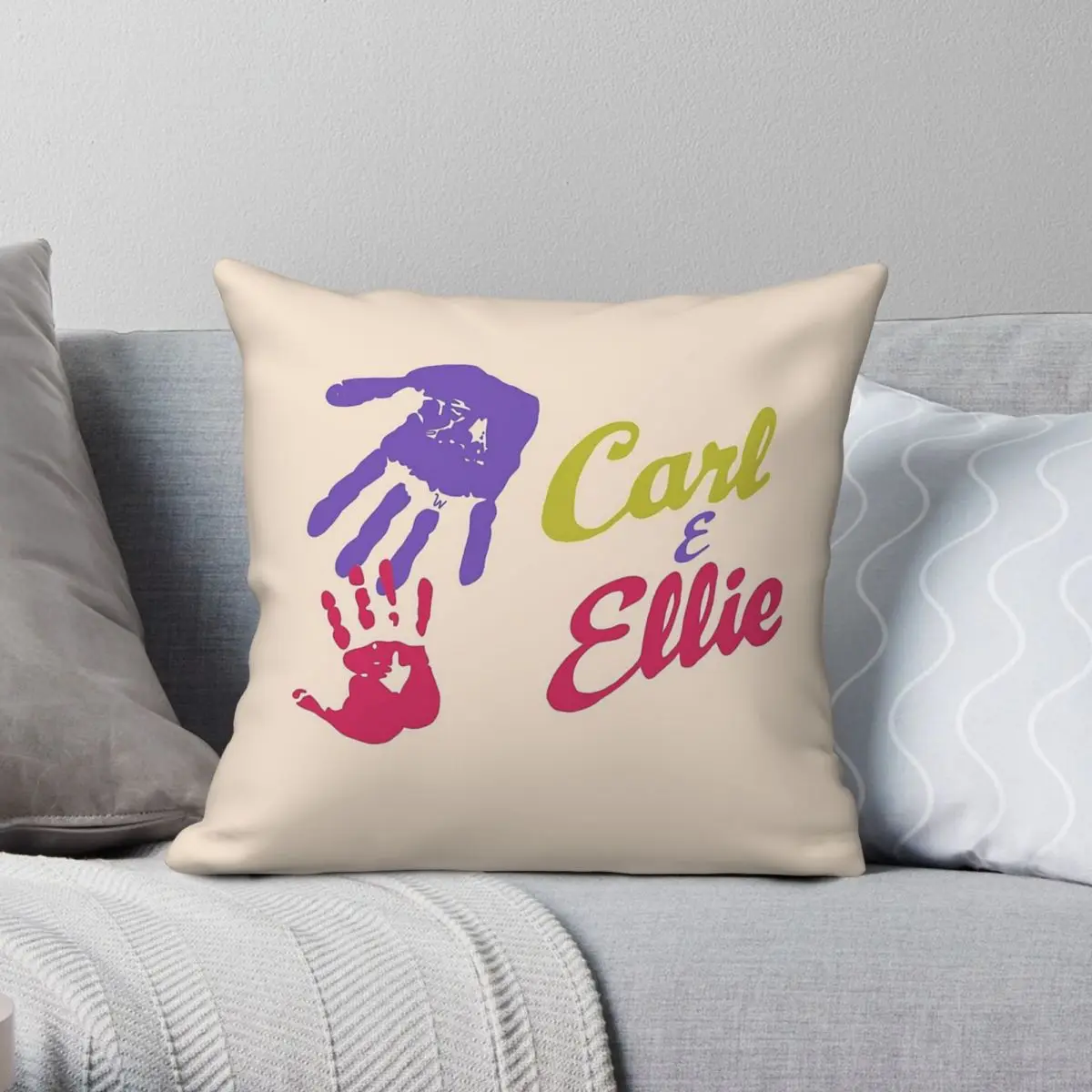 Carl And Ellie Handprint Square Pillowcase Polyester Linen Velvet Printed Zip Decor Throw Pillow Case Room Cushion Cover 18