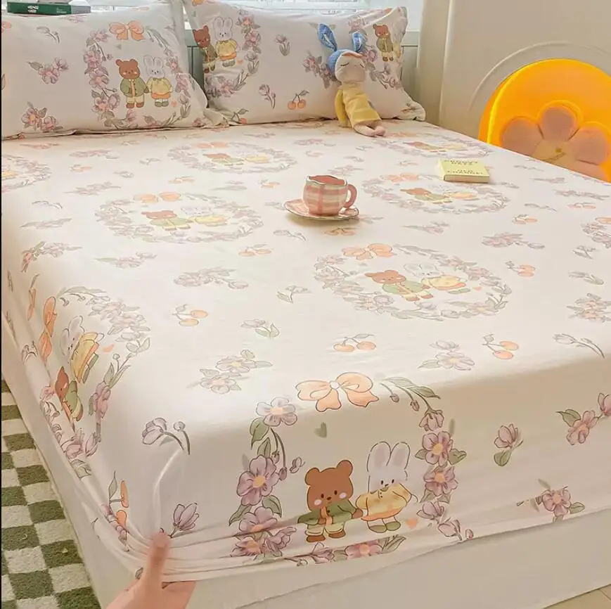 Imagem -05 - Flor Listrada Equipado Folha de Cama Colchão Capa Proteção Único Duplo King Size 100 Algodão Pcs Fronhas B86