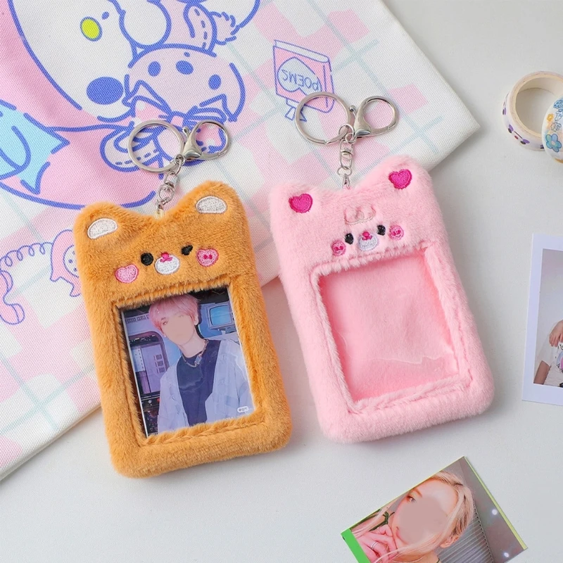 Kpop Idol Photocards Storage Bus Card Holder Cartoon Bear Photo Sleeves Sweet Gift for Girls Boys