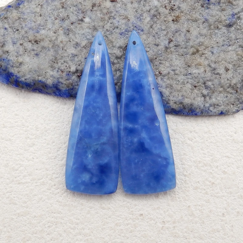 Semiprecious Handmade Stone Blue Onyx Fashion Triangle Earring Bead Accessories For Women 40x13x4mm 6g