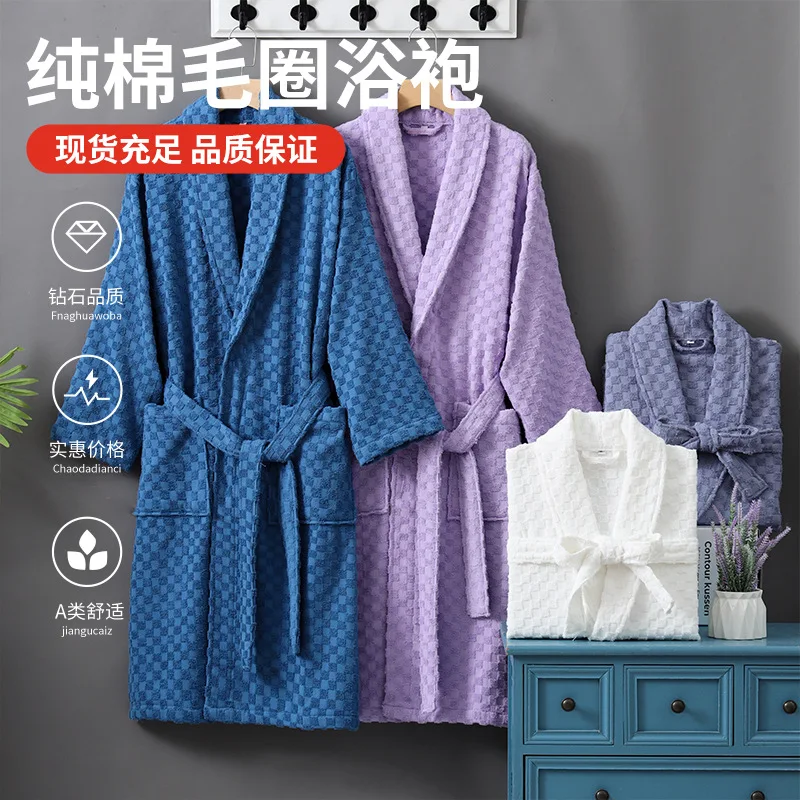 Men Women 100%Cotton Terry Bathrobe Suck Water Towel Sleepwear Spa Hotel Long Bath Robe Kimono Home Dressing Gown Lovers pyjamas
