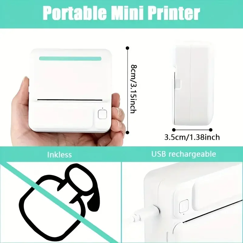 Wireless Mini Photo Printer Label Printer Portable Bluetooth Mini Thermal Printer For Study Notes Work Photo Picture Memo