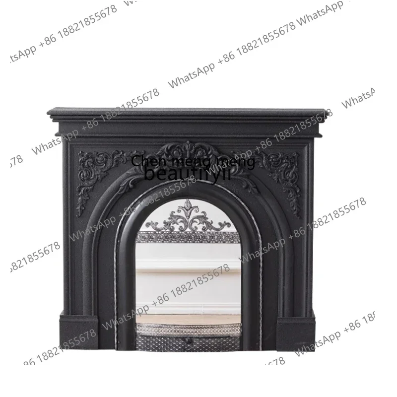 

X CQYFrench fireplace retro solid wood cream style living room entry bird cage anti-fire hall front cabinet arched decorative c