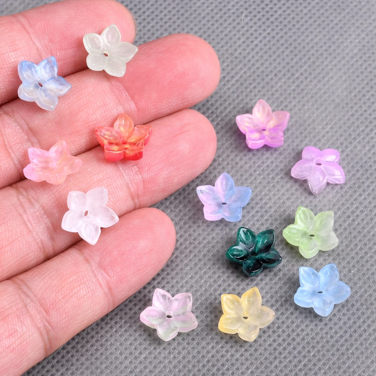 10pcs Flower Shape 12mm Colorful Foil Lampwork Glass Loose Beads For Jewelry Making DIY Crafts Findings