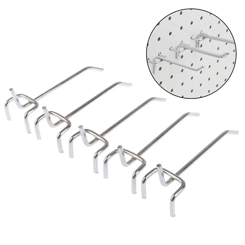 5Pcs Grid Wall Mesh Display Hooks Storage Racks Retail Shop Peg Goods Shelf Metal Panel Hang Fits Perforated Workshop Hook Arm