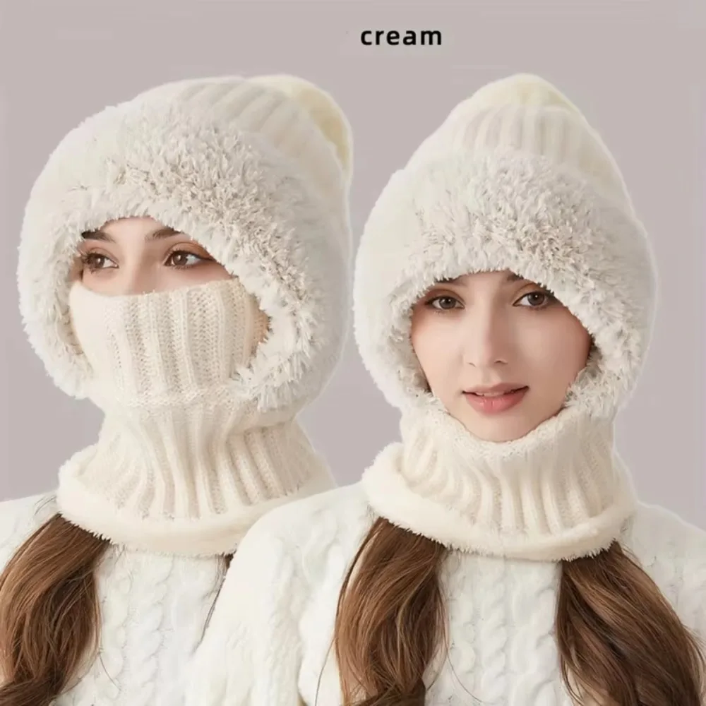 High Quality Winter Knitted Woolen Hat Velvet Fluffy Warmth Cover Hat Warm Windproof Balaclava Hat Women