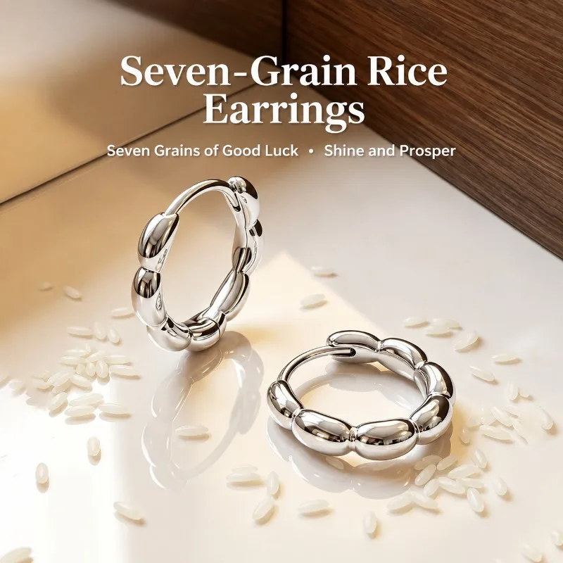 New Chinese Seven Rice Bead Ear Buckles for Women Trendy Unique High-end Ear Care Plain Hoop Ear  Jewelry  Good-looking