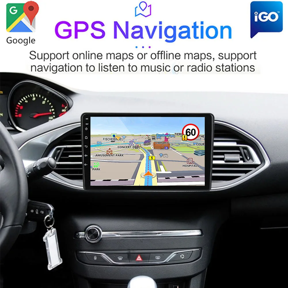 Android 10 8 Core 9“ IPS Screen Car Radio Stereo Receiver For Peugeot 308 T9 308S 2013 - 2017 Multimedia Player Carplay+Auto