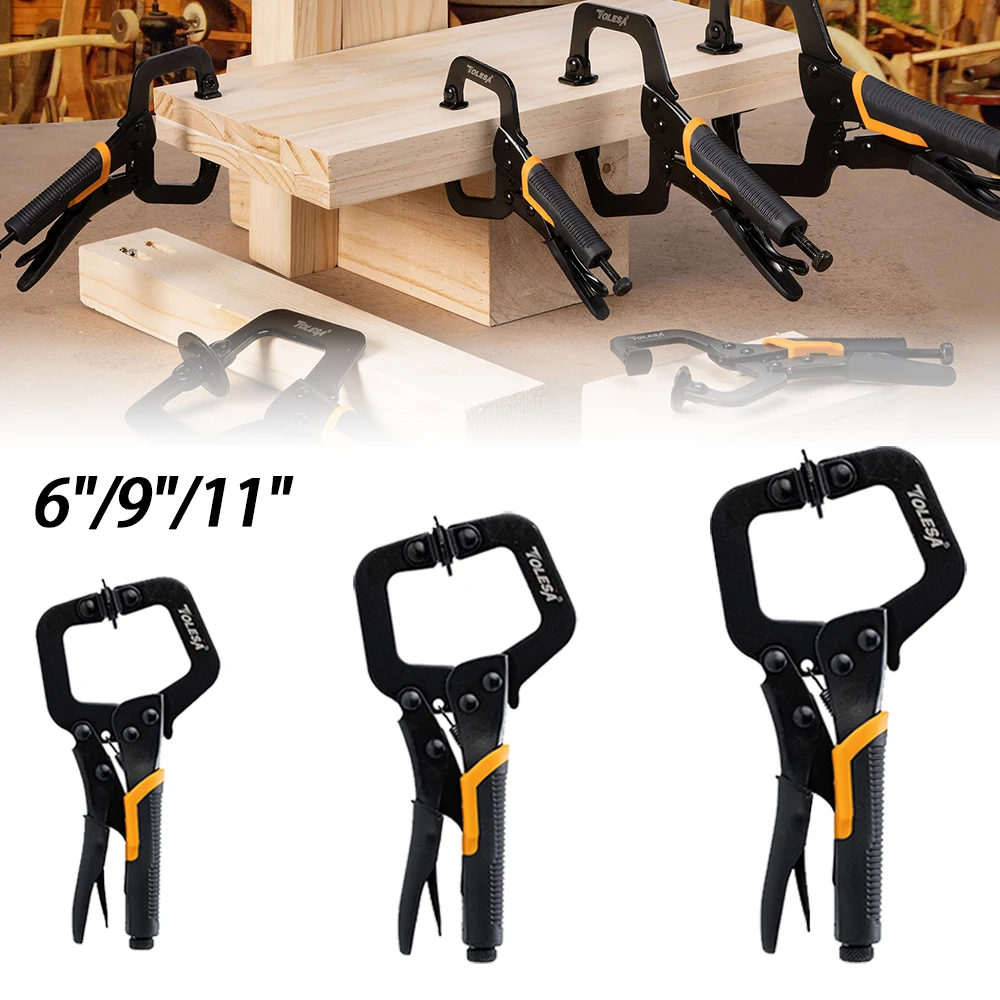 TOLESA 6/9/11'' Metal Face Clamps Pocket Hole Clamps for Woodworking Welding Clamps Adjustable Vise Grip Clamps Locking C Clamp