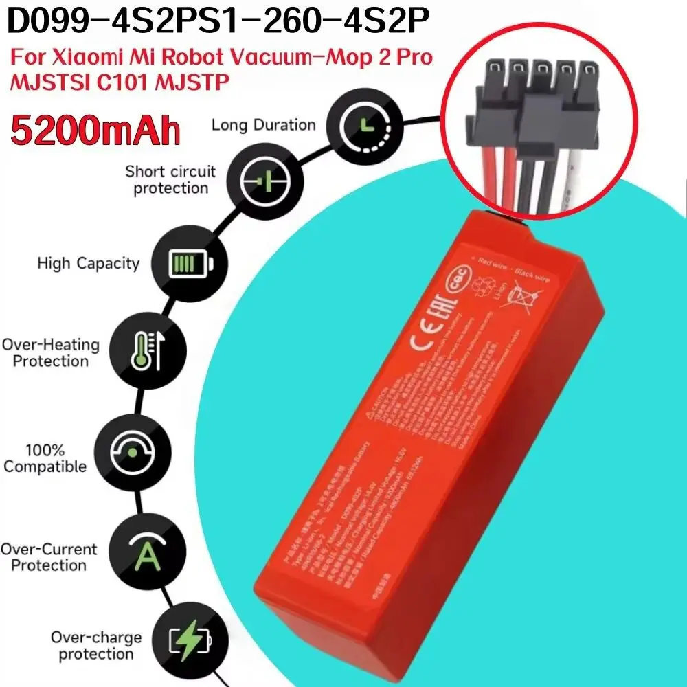 

D099-4S2P/S1-260-4S2P Battery 14.4V 5200mAh for Xiaomi MIJIA - Replacement for Robot Vacuum-Mop 2 Pro/MJSTS1/C101