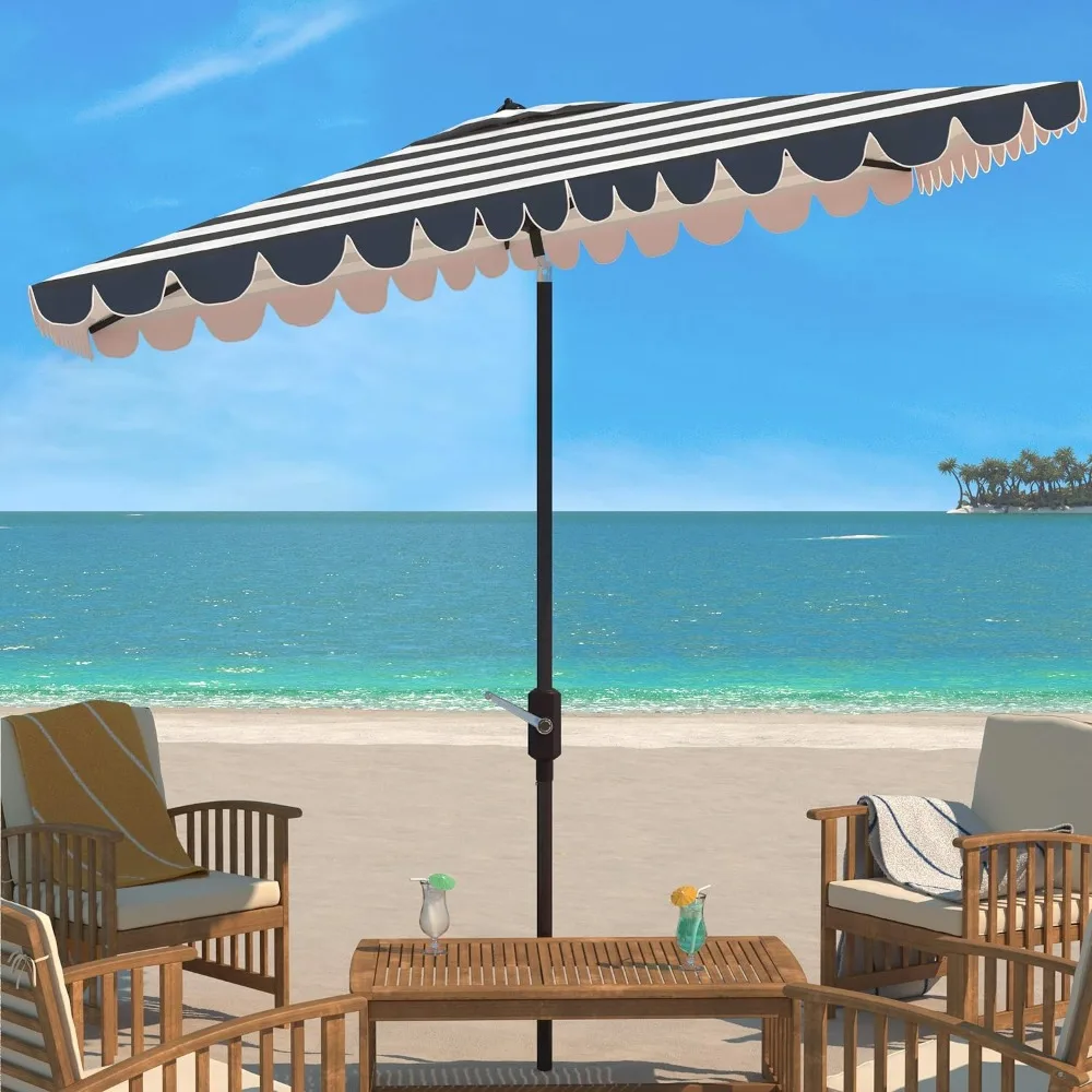 

Outdoor Vienna Navy and White 6'6" x 10' Rectangle Crank UV Protected Umbrella