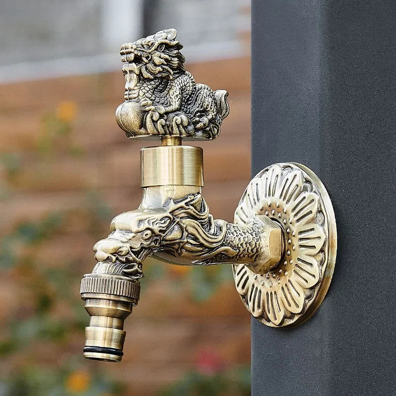 Decorative Outdoor Faucet Garden Bibcock Tap Bathroom Washing Machine /Mop Antique carving Faucet animal cute all copper dragon