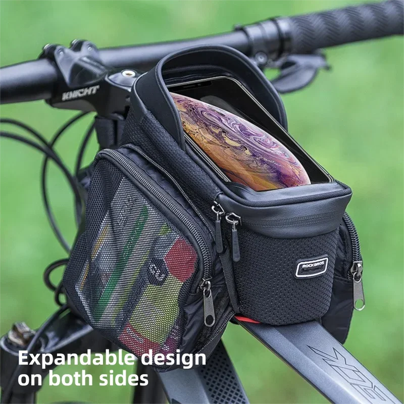 ROCKBROS Bike Bag Bicycle Front Frame Bag TPU Touch Screen Cell Phone Holder Road Mountain MTB Front Frame Top Tube Cycling Bag