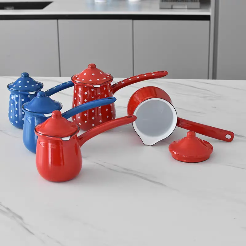 

Enameled Milk Pan Melted Butter Leak with Lid Milk Storage Jar Hot Oil Coffee Milk Cookware