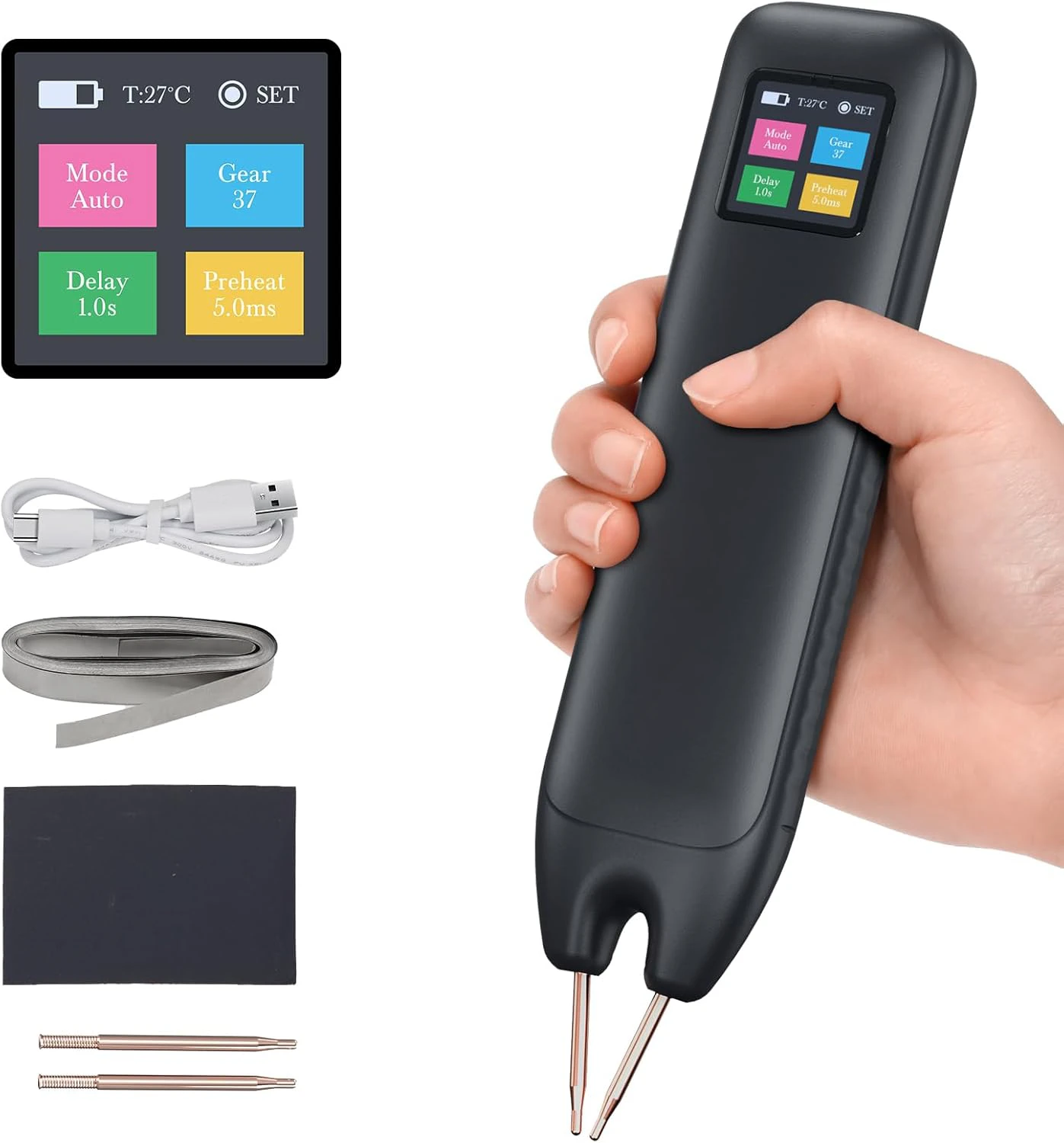 

Battery Spot Welder, Battery Welder 99 Gear Adjustable Handheld Spot Welder with LCD Screen Automatic and Manual Modes Portable