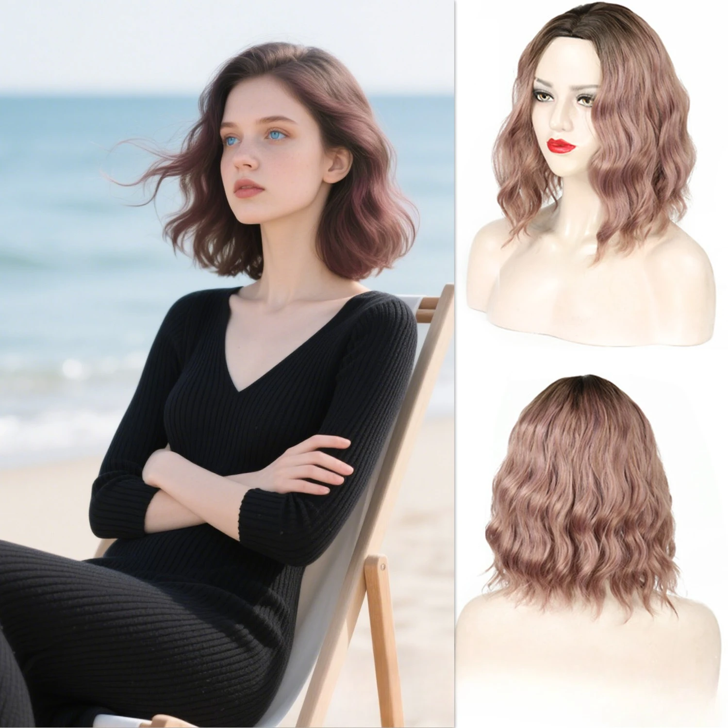 

Fashion Wig Female Medium Bobo Head Short Curly Hair Matte High Temperature Silk Full Headgear