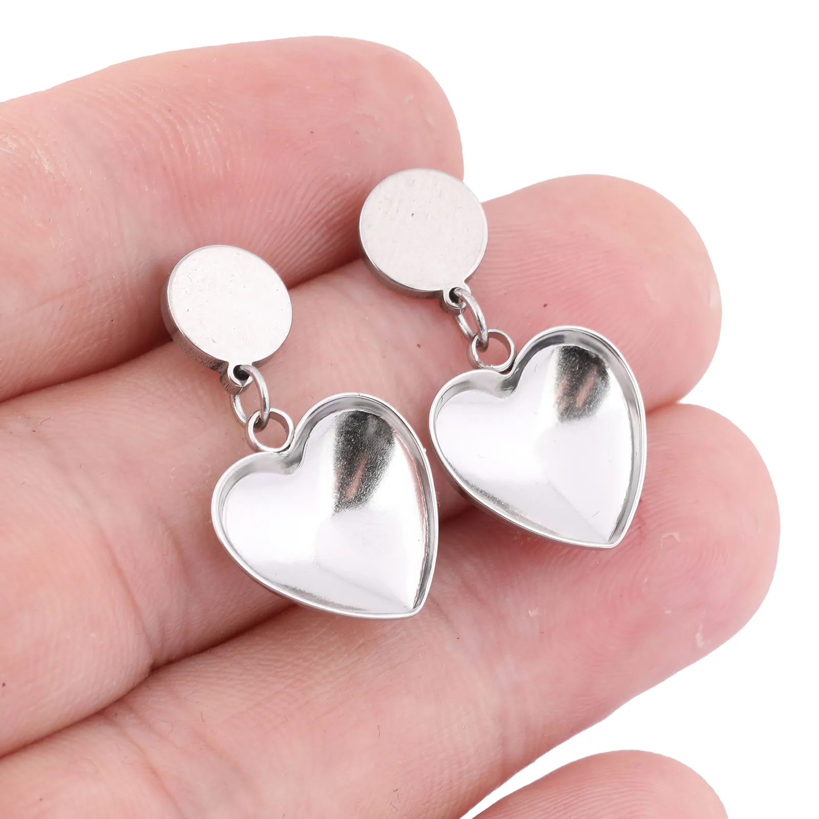 10pcs Stainless Steel Earring Base Setting Blanks For 10x14mm Teardrop Heart Stones Diy Post Earring Findings For Jewelry Making