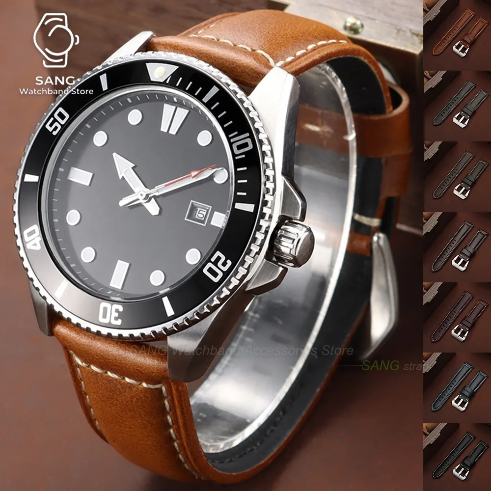 20mm 22mm 24mm 26mm for Panerai for Rolex Vintage Oil Wax Cowhide Calfskin Leather Watchbands Strap Accessory Universal Bracelet