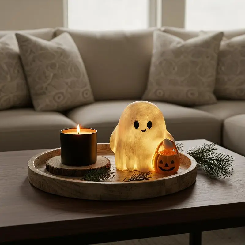 Trick Or Treat Luminous Ghost Figure Glow-in-Dark Spooky Desk Ornament Low Power Consumption Halloween Home Decor Fun Festival