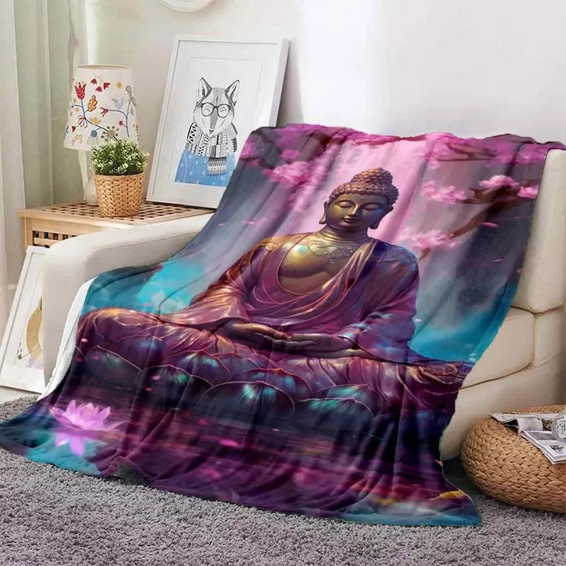 Buddhism Buddha Sakyamuni Guanyin Bodhisattva Plush Blanket,Flannel Blanket Throw Blanket for Living Room Bedroom Bed Sofa Pray