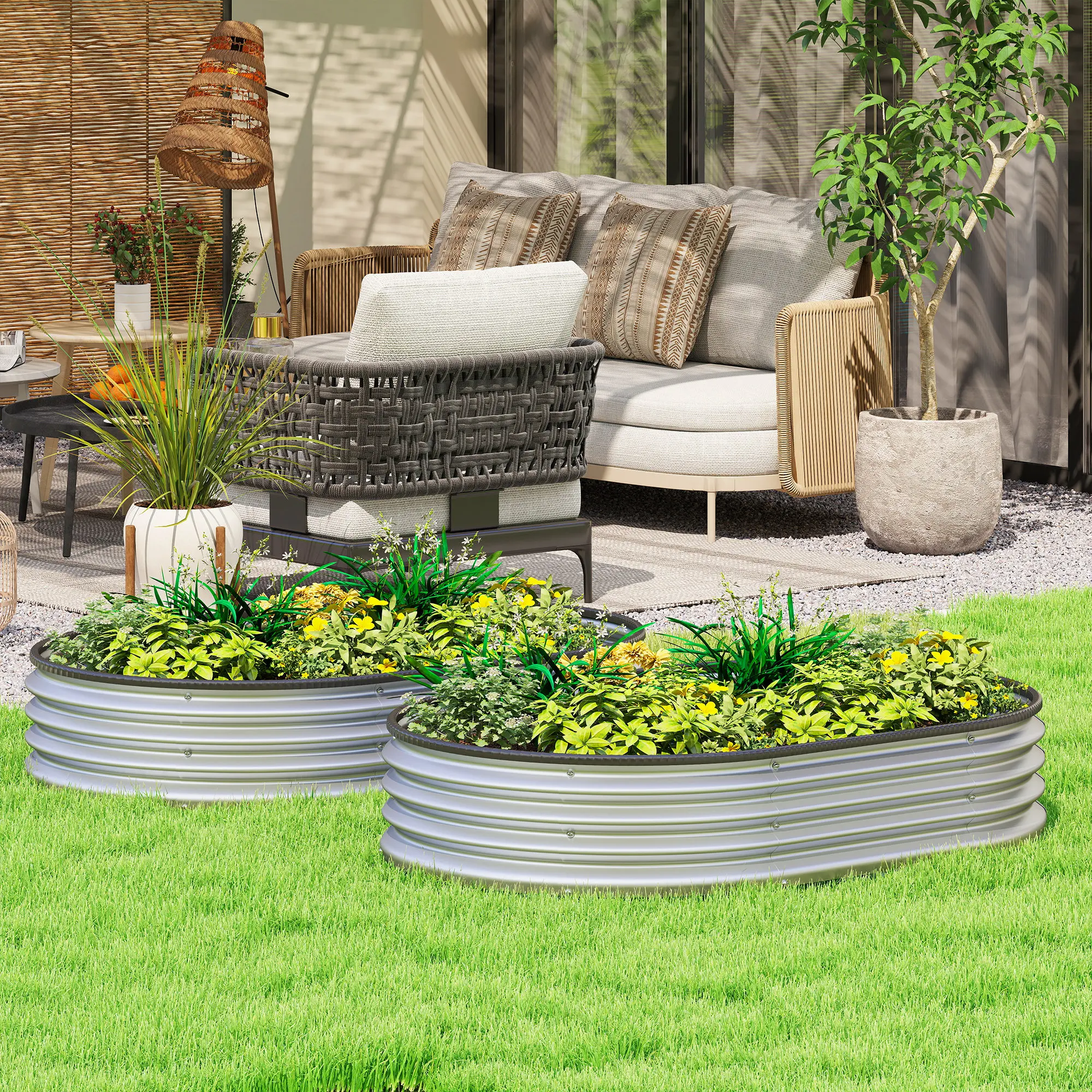 Outsunny Grote Buitenplantenbakken 135X90X30 cm Zilver