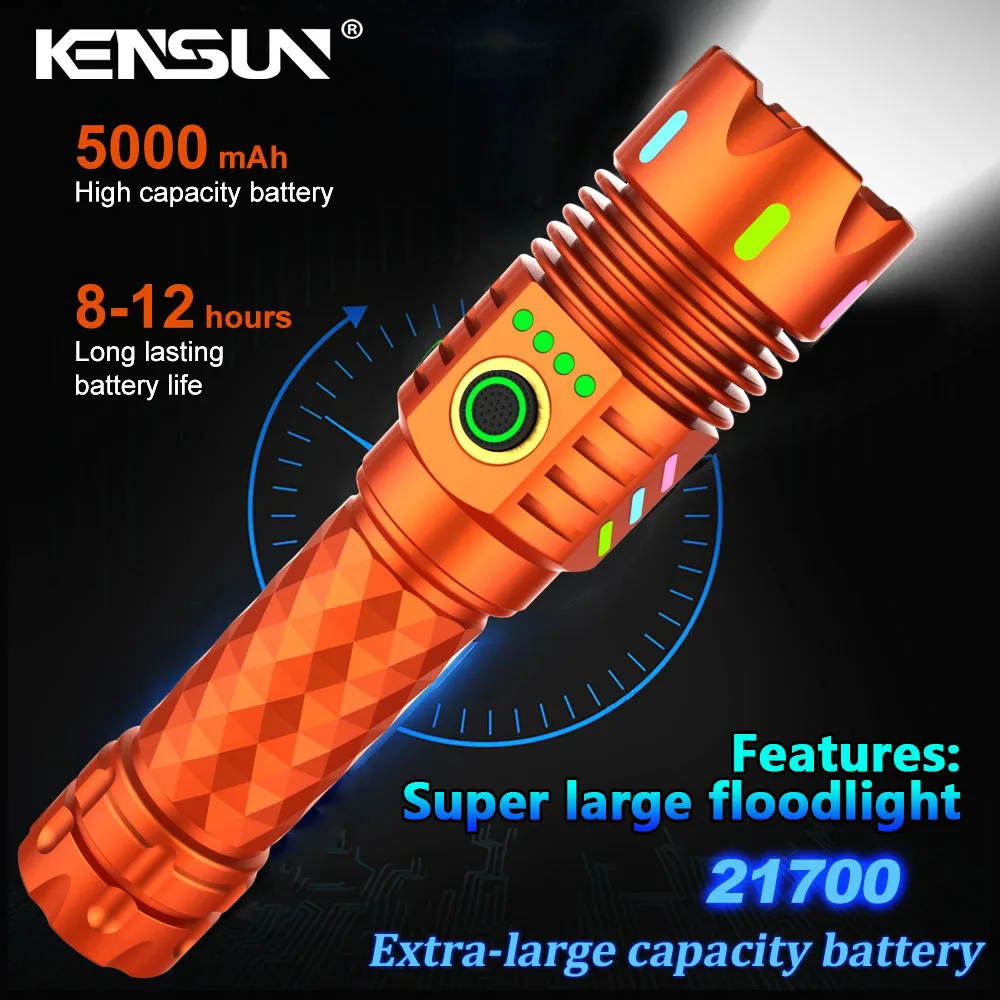 

4 LED Flashlight fire Most Powerful Super Bright High Lumen Type-c Charging Power Display Tactical Patrol Torch