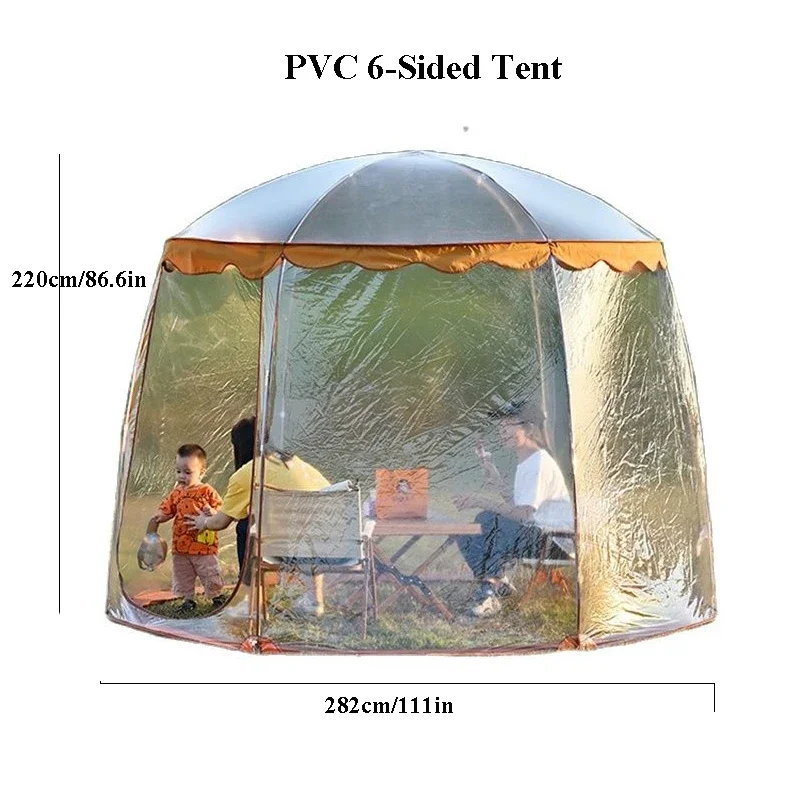 6 Side Outdoor Homestay Tent Pvc Net Star Sky Hexagonal Pergola Rain-proof Warm Portable Foldable Bubble Room Peach Skin Velvet