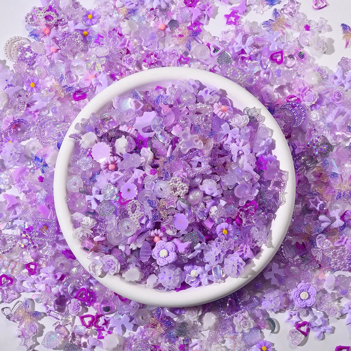 30PCS ตกแต่งเล็บฤดูร้อน - โบว์หลากสีสัน,ดอกไม้,หัวใจและเสน่ห์การ์ตูนสำหรับ DIY แต่งเล็บ,เล็บประกายน่ารัก