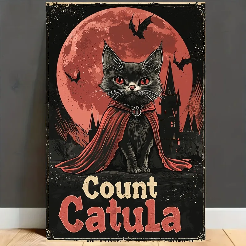 Count Barkula Vampire Pet Art Poster Frameless Canvas, Perfect for Home & Office Decor, Halloween Theme Gift, Halloween Decor