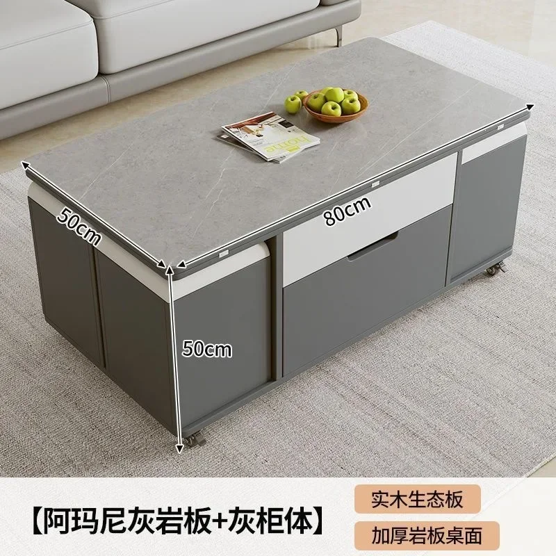 DSA rock slab coffee table household small apartment living room dining table lifting integrated storage table multi-functional