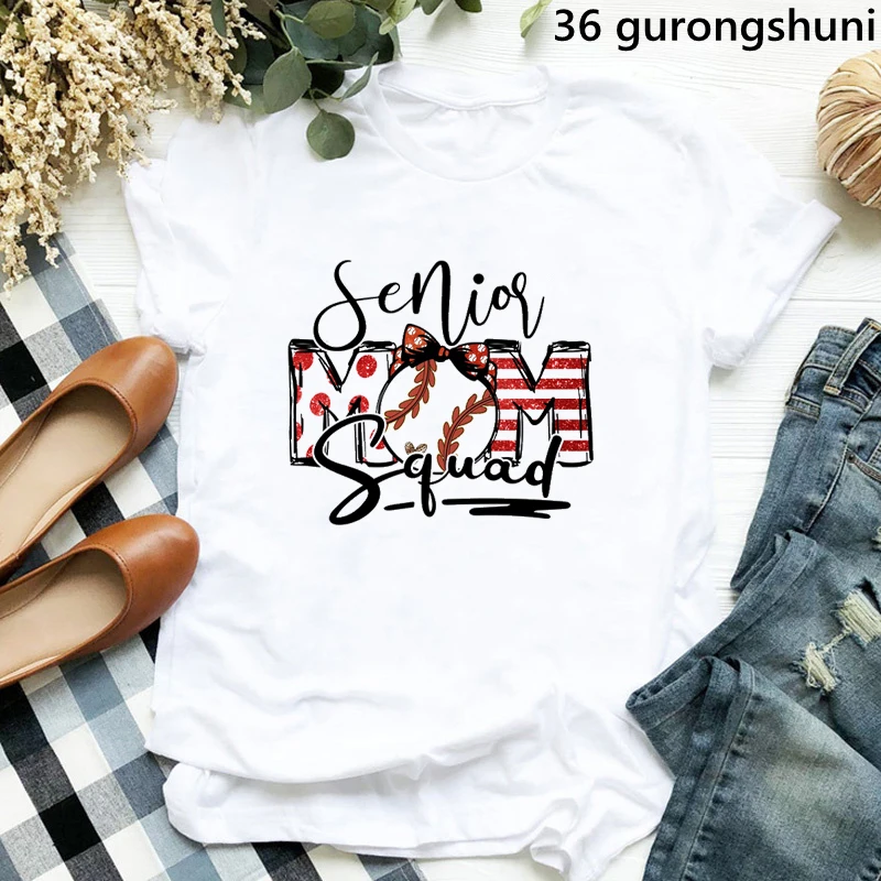 Senior Squad Football/Soccer Mom Letter Print T Shirt Women Harajuku Kawaii Love Sport Tshirt Femme Summer Fashion T-Shirt