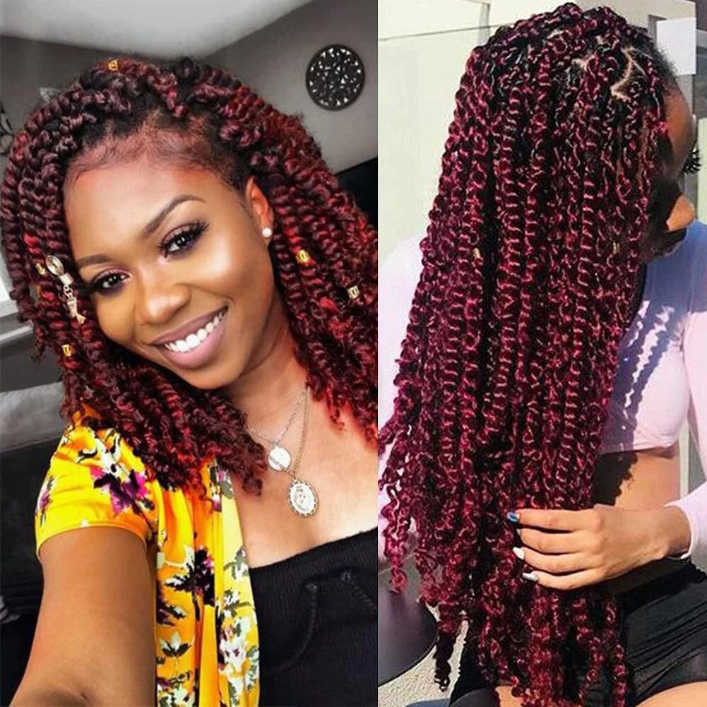 Pré trançado fofo paixão torção de cabelo crochê 10 18 24 Polegada longo bob preto ombre vermelho burgundy bug crochê tranças cabelo trança