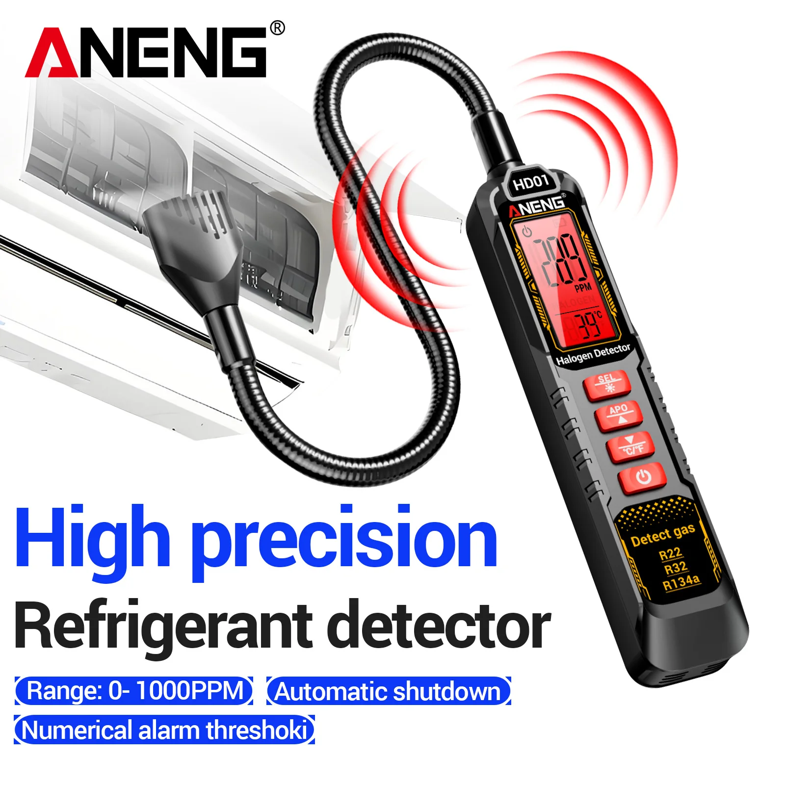 ANENG RT01 Automotive 4/5-pin Relay Tester+HD01 Digital Halogen Leak Detector Air Conditioning Refrigerant Leak Detection Kit