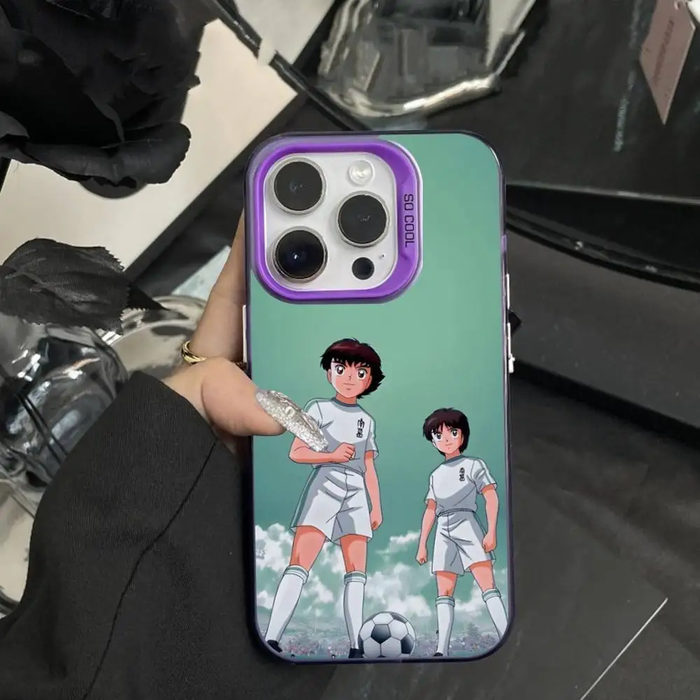 أنيمي C-الكابتن T-tsubasa جراب هاتف آيفون 16,15,14,17,13,12,11,XS,Mini,Pro,SE,MAX الأرجواني ماتي غطاء سيليكون