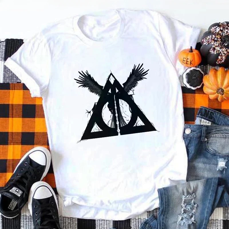 Summer Deathly Hallows T-shirt Top Printed Women's T-shirt Casual Three Brothers Talle White Trendy T-shirt Women's Top Clothing