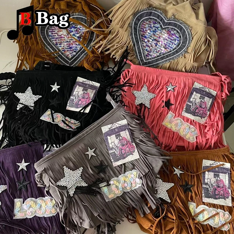 

Vintage Tassels Bags Y2K Women Girl Punk Embroidery Cowboy Shoulder Bags Female Large Capacity Messenger bags Handbag tote