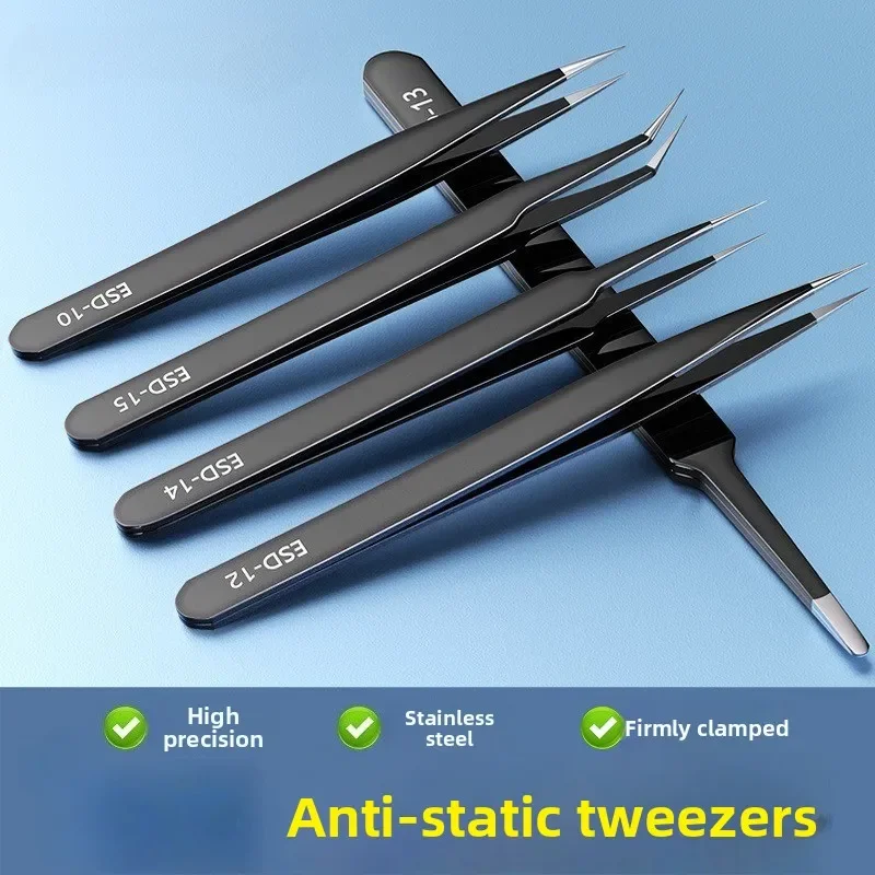 Stainless Steel Precision Tweezers Set, Curved & Pointed Tip High-Precision Repair Tool Kit for Electronics, DIY Crafts  ﻿