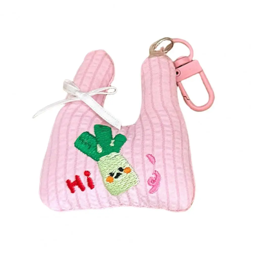 Vegetable Bag Keychain 1 or 2 Pcs Embroidery Vegetable Keychain Mini Plaid Grocery Bag Charm Purse Handbag Decoration