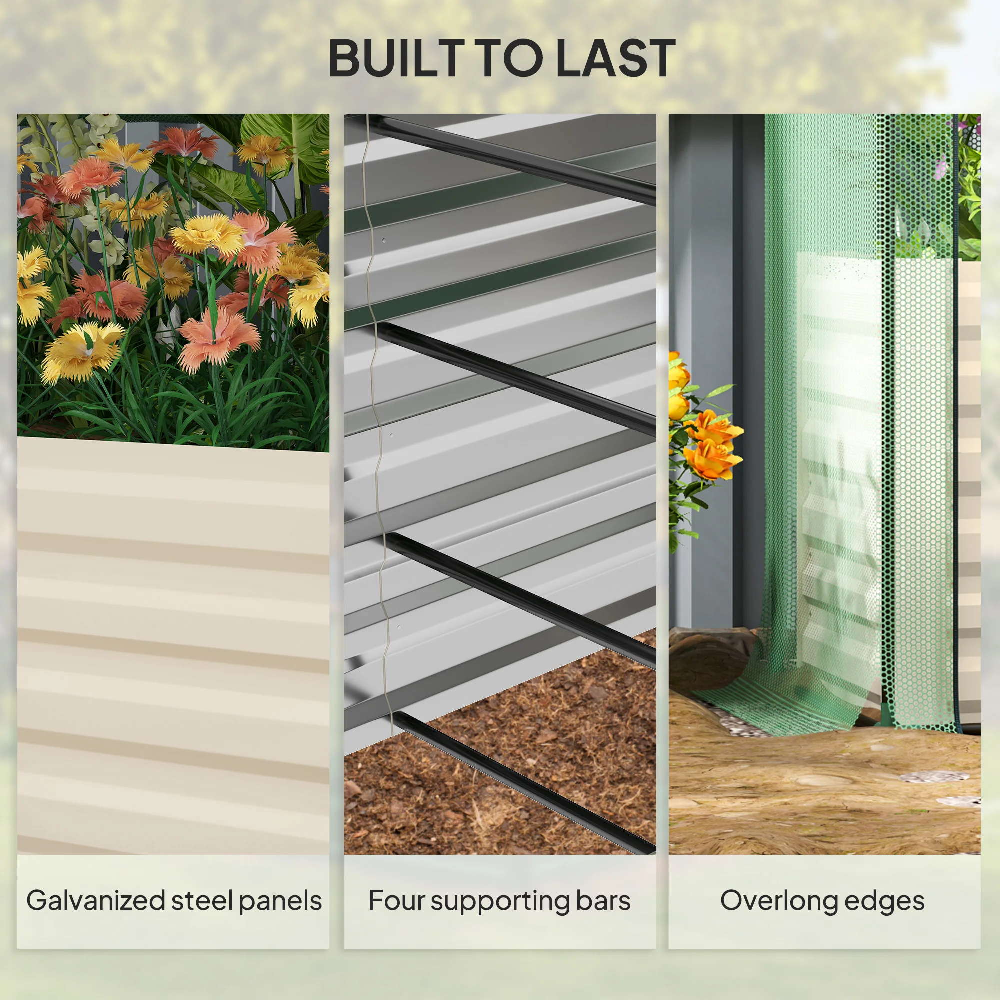 Galvanized Raised Garden Bed with Crop Cage & Shade Cloth, Beige - view 7