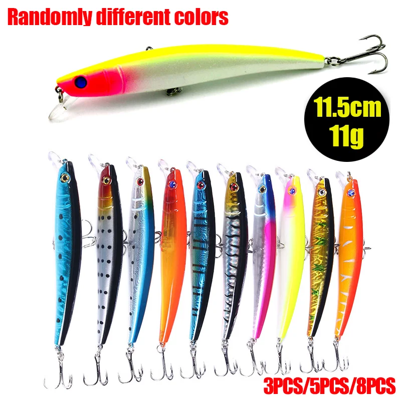 Angeln 3/5/8 Pc Minnow Zufällig Künstliche Köder Größe 11,5 CM/11G Minnow Angeln Locken set Schwimmen Köder Kurbel Wobble Köder Crankbait