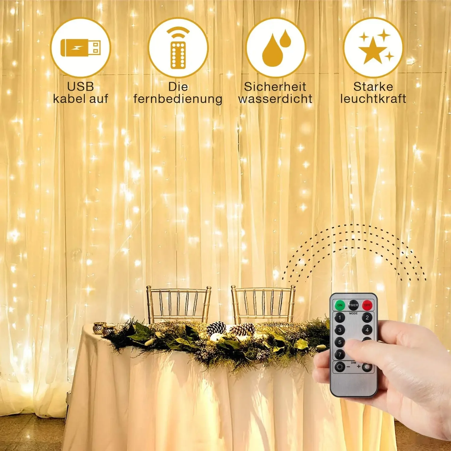 Waterproof Outdoor Curtain String Lights 3*3m 300leds USB 5V Remote Cotroller Led Festoon Lights for Bedroom Wedding Decoration