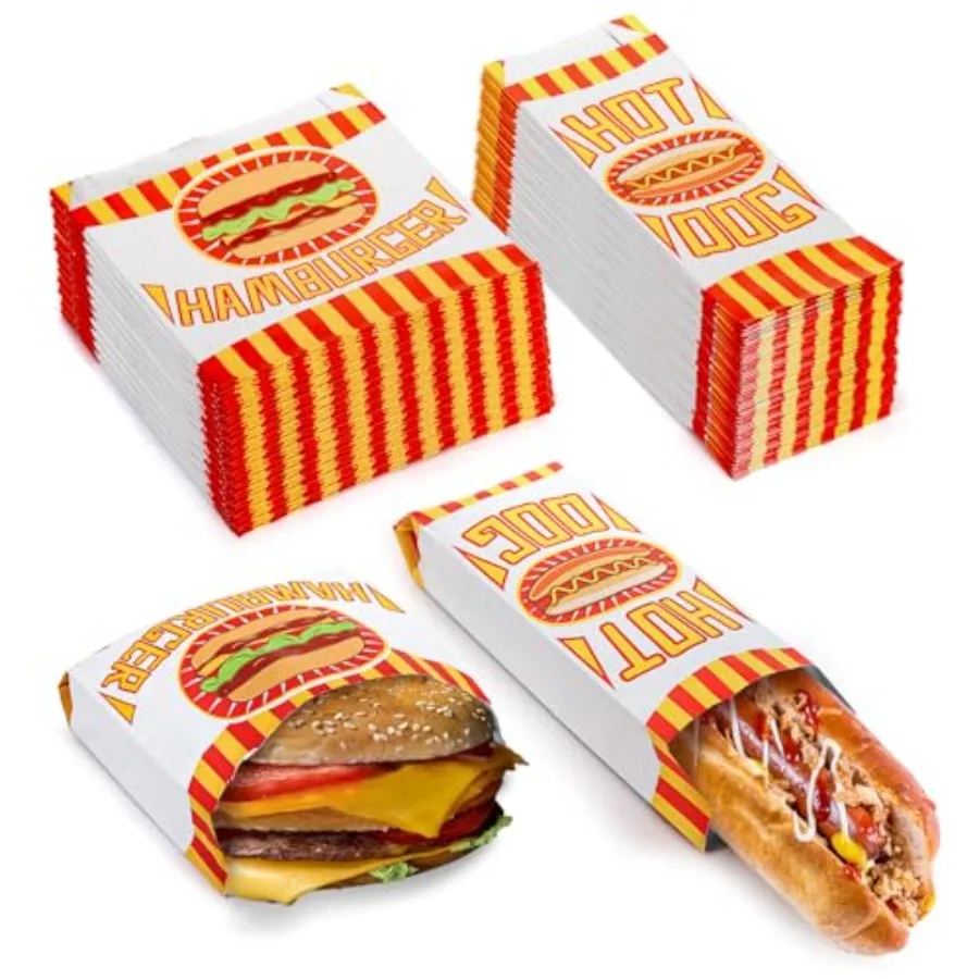 

300 Pack Hot Dog Bags and Hamburger Wrappers Set Greaseproof Food Wrapper Warming Foil Hot Dog Sleeves Retain Heat for Popcorn