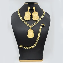 African Necklace Pharaoh Earrings Italian Gold Plated Nigerian Jewelry Set For Wedding Engagement Party Bijoux